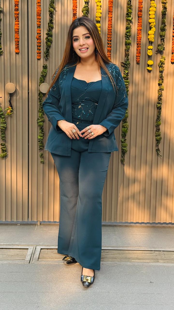 Orlena Blazer Set- Navy, Green